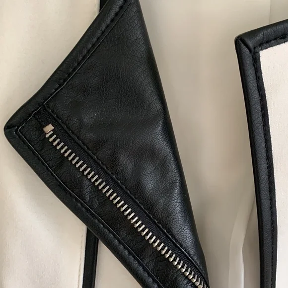 INC International Concepts ivory ponte’ and black faux leather fitted jacket. - Picture 4 of 5